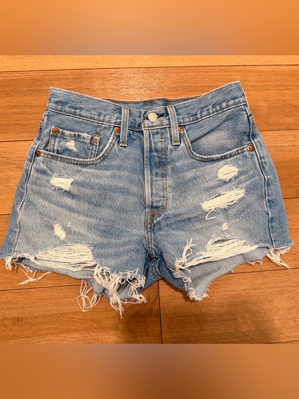 Levi's Light Blue Distressed Denim Cutoff Shorts
